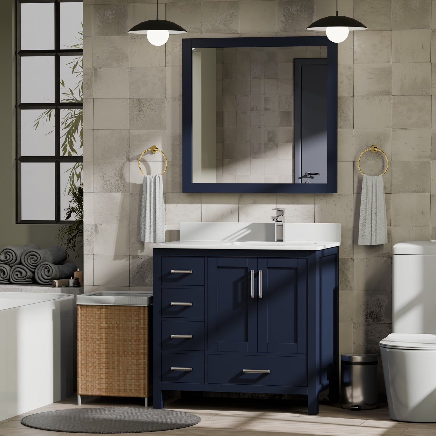 Jacques 36 in. W Left Offset Distressed Grey Bath Vanity and Cultured Marble Top