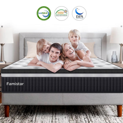 King Mattress, Famistar 13 Inch Memory Foam Mattress King Size, Innerspring Hybrid King Bed Mattress in a Box Medium Firm with Motion Isolation & Strong Support & Pressure Relief, CertiPUR-US