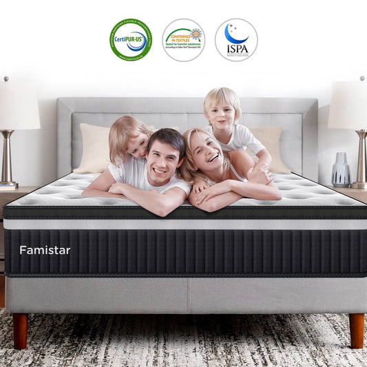 King Mattress, Famistar 13 Inch Memory Foam Mattress King Size, Innerspring Hybrid King Bed Mattress in a Box Medium Firm with Motion Isolation & Strong Support & Pressure Relief, CertiPUR-US