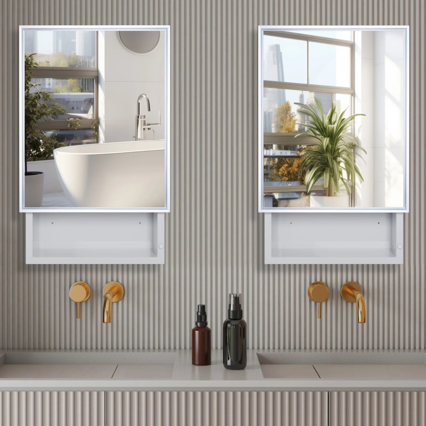 FUMANGO 16x26 Medicine Cabinet, Simple& Beautiful, Large Storage Space, Matte White for Bathroom Vanity
