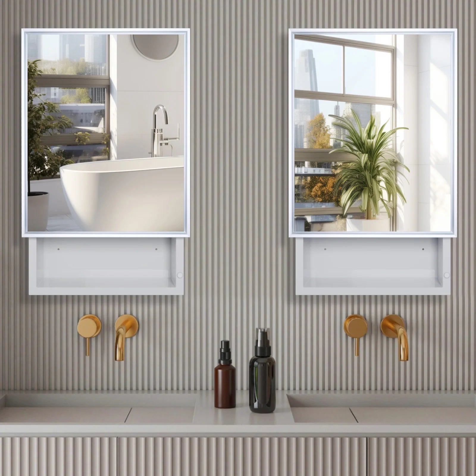FUMANGO 16x26 Medicine Cabinet, Simple& Beautiful, Large Storage Space, Matte White for Bathroom Vanity