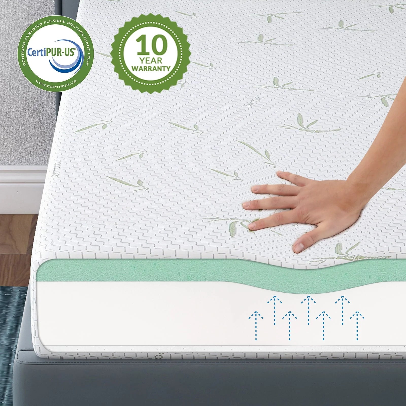 6 inch Twin Size Memory Foam Mattress , Medium Firmness Made in USA, with Green Tea Cooling Gel , Supportive & Pressure Relief Bed Mattress,Bamboo Knit cover