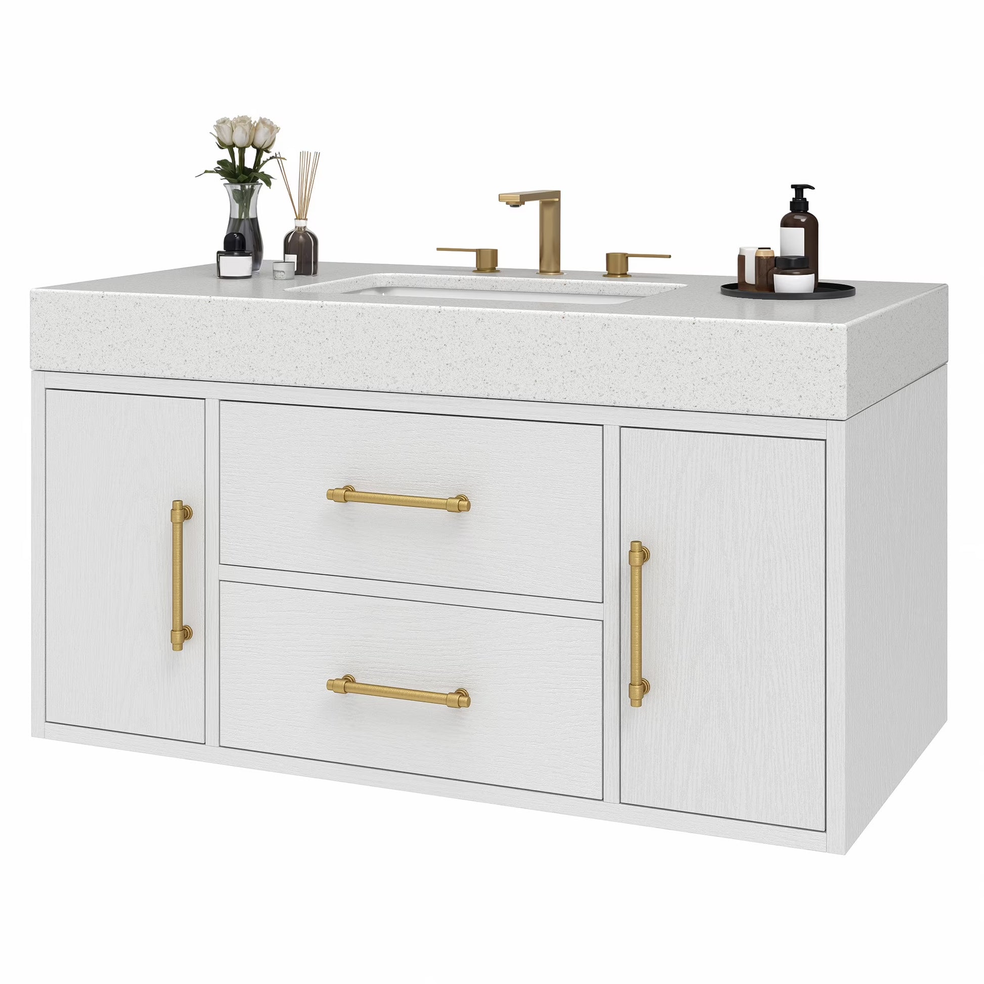 Craftian 48 inch Wall Mounted Bathroom Vanity 2 Doors & 2 Drawers, Floating Bathroom Cabinet, White