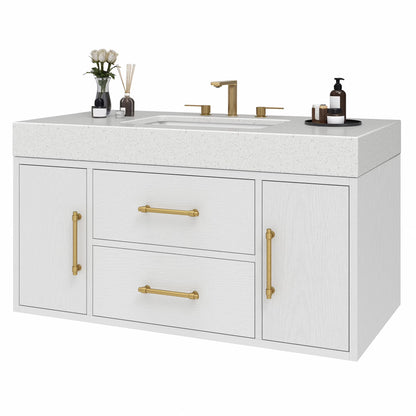 Craftian 48 inch Wall Mounted Bathroom Vanity 2 Doors & 2 Drawers, Floating Bathroom Cabinet, White