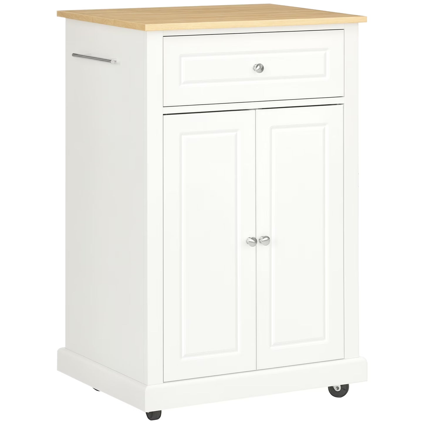 HOMCOM Rolling Kitchen Island Cart, Portable Serving Trolley Table with Drawer, Adjustable Shelf and 2 Towel Racks, Grey