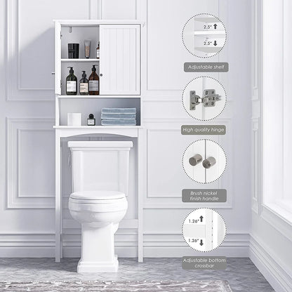 Spirich Home Bathroom Storage over The Toilet, Bathroom Cabinet Organizer with Adjustable Shelf and Double Doors, White Finish