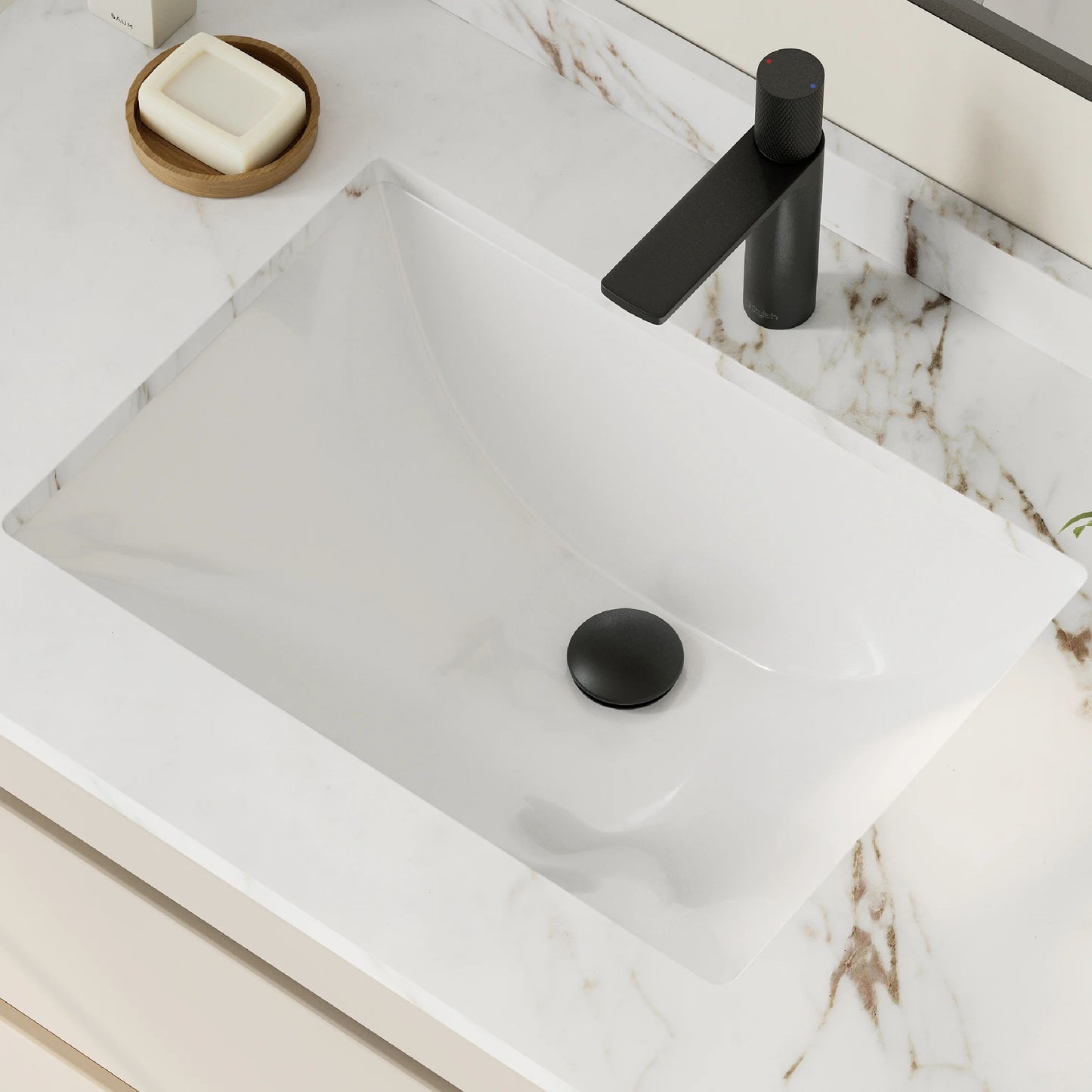 Stylish 21.25"W x 14.5"D White Rectangular Undermount Bathroom Sink P-203