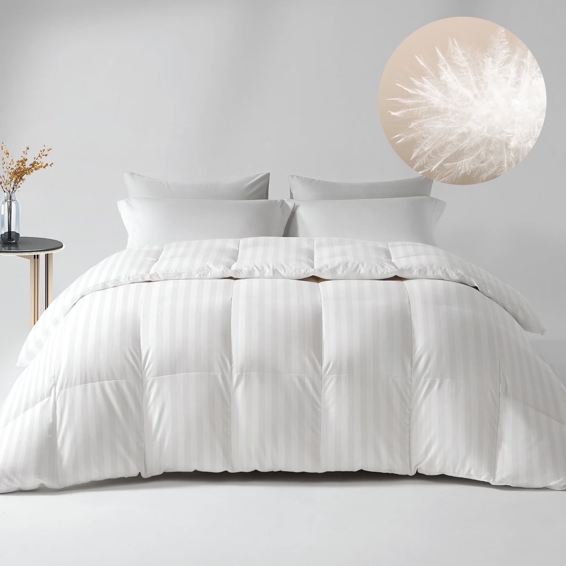 Down Feather Comforter King Size - High Fill Power All Season Duvet Insert, Luxurious Hotel Medium Warmth Bedding Comforter (106”x90°?