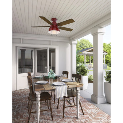 Hunter - Mill Valley Indoor/Outdoor Low Profile Ceiling Fan With Light, 52-inch, Barn Red, Rustic-style, 3-speed WhisperWind Motor, 59312, for Porches, Bathrooms