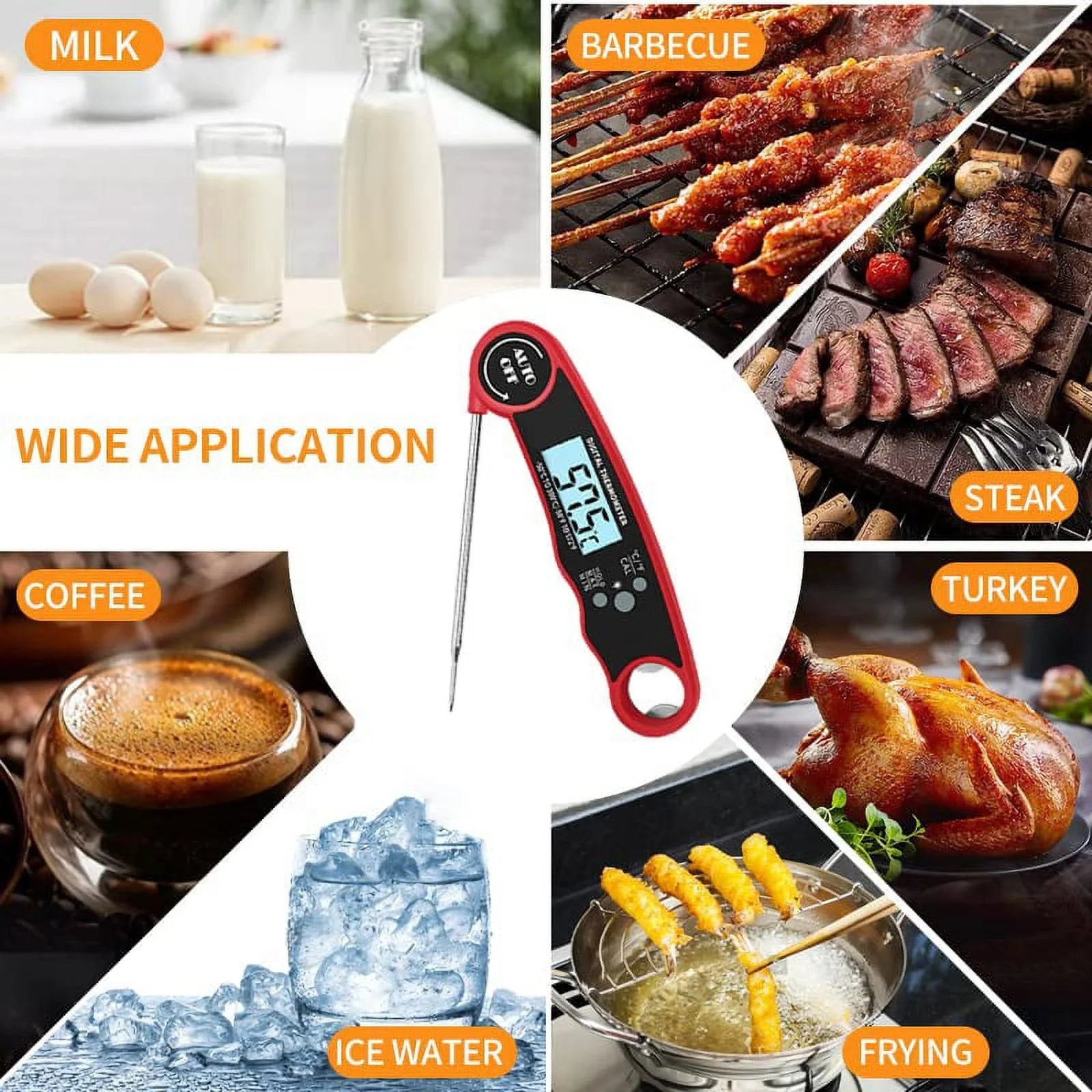 delpattern Digital Meat Thermometer with Probe, Instant Read Food Thermometer for Baking, Liquids, Candy,Grill Accessories - Grill Thermometer