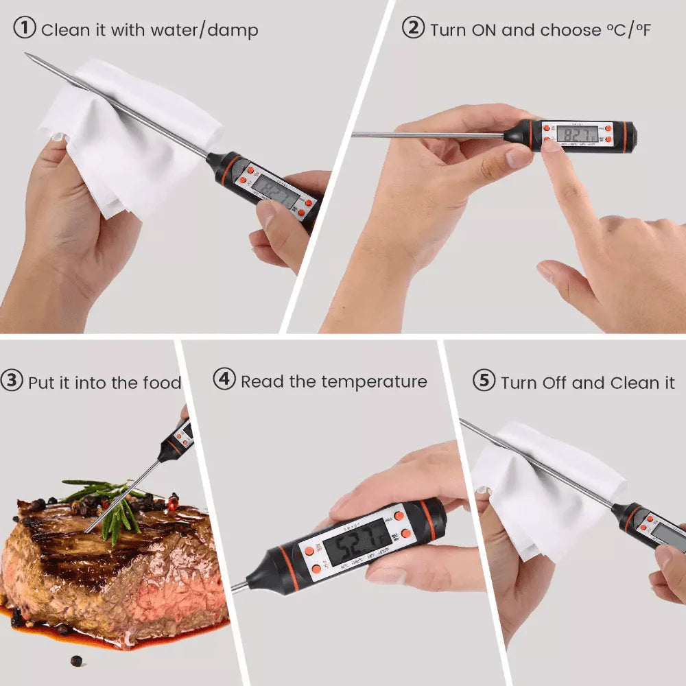 Meat Thermometer,Instant Read Digital Cooking Thermometer,Electronic Food Thermometer with Super Long Probe for Kitchen,Milk,Candy,BBQ and Grill