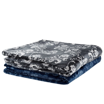 SoftLux Printed Luxury Velvet Plush Fleece Blanket, Full/Queen, 90" x90", Grey Floral Scroll