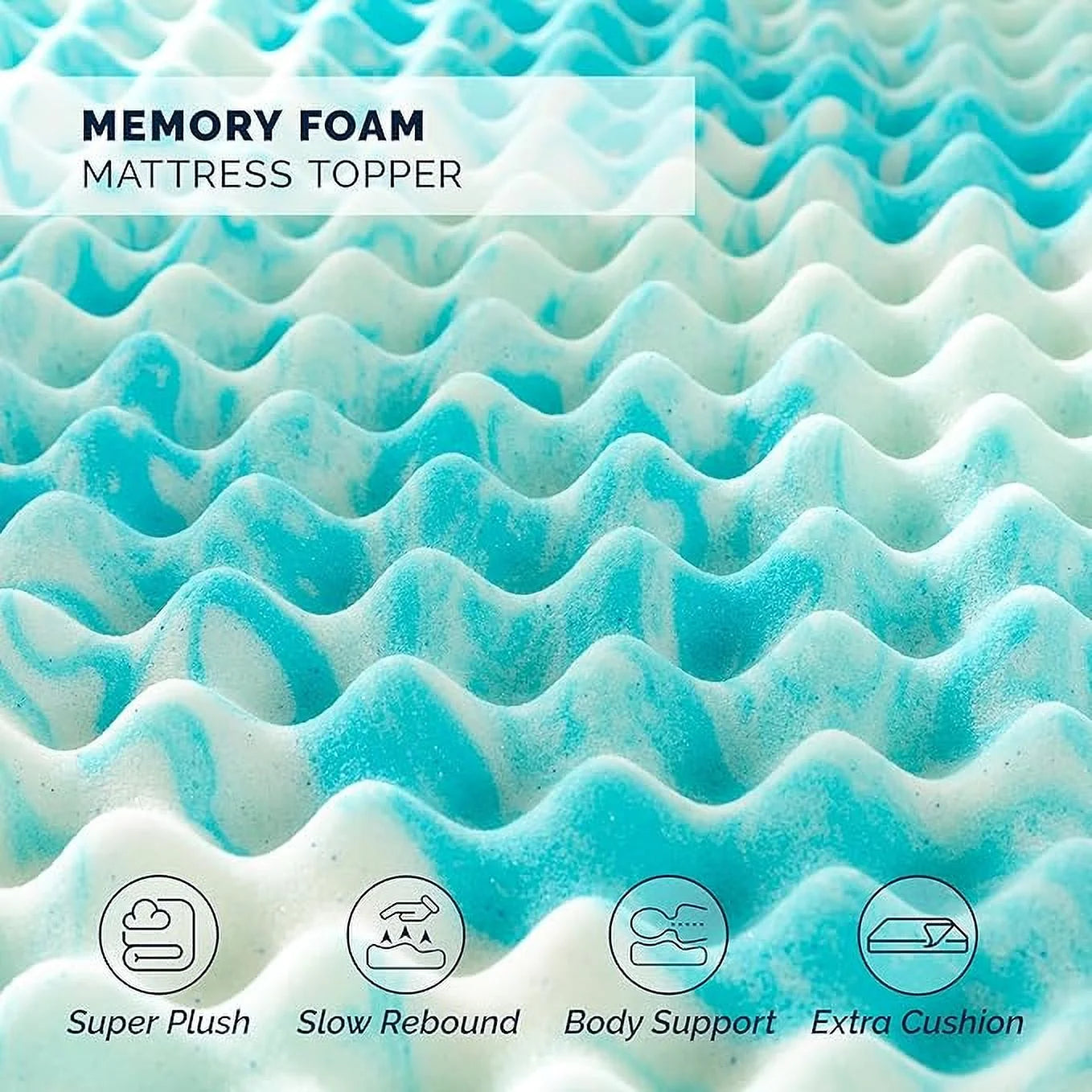 Mocassi Gel-Infused Memory Foam Mattress Topper, 3 Inch, Cooling Mattress Pad with Airflow Support for Pressure Relief - Blue Swirl, King Size