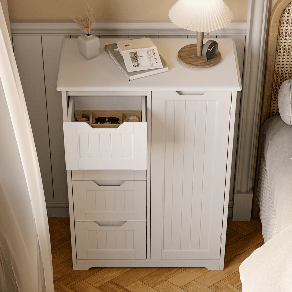 Aiho 33.5 "H Wooden Bathroom Floor Cabinet with 4 Drawers and 1 Door for Bathroom, Kitchen, Bedroom - White