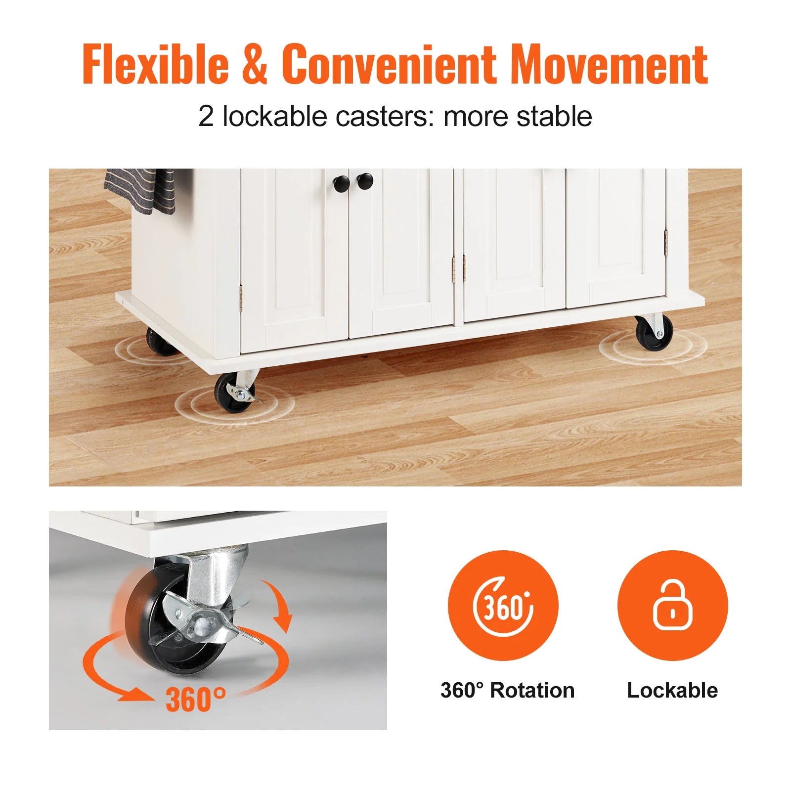 VEVOR Kitchen Island Cart with Solid Wood Top, 35.4" Width Mobile Carts with Storage Cabinet, Rolling Kitchen Table with Spice Rack, Towel Rack, and Drawer