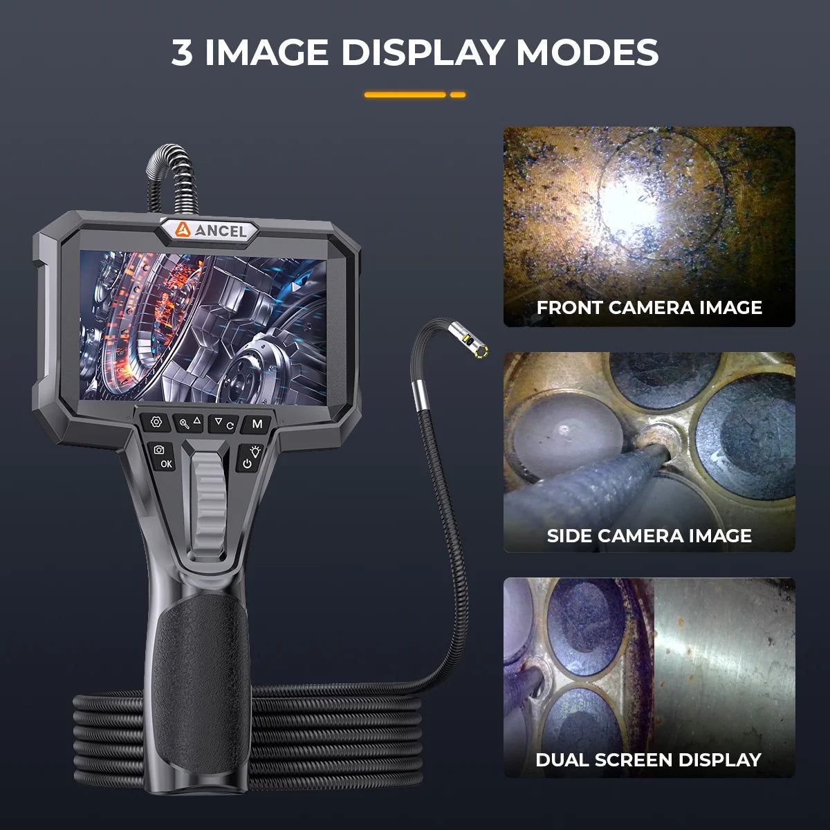 ANCEL AN302 2-Way Articulating Borescope Camera with Light, 0.24in Articulated Probe of 5.25FT Industrial Endoscope Inspection Camera Scope
