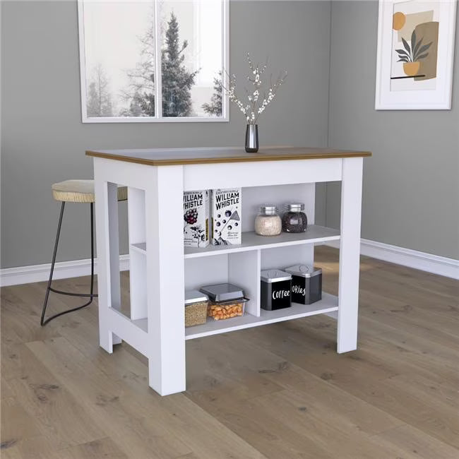 Depot E-Shop Delos 40 Kitchen Island with 2 Shelves, Drawer, 4 Legs, and Towel Rack, Black/Light Oak