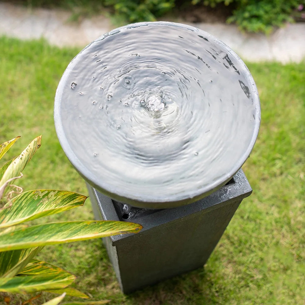 CoSoTower 35.5" Polyresin Gray Zen Bowl Water Fountain, Outdoor Bird Feeder/Bath Fountains, Relaxing Water Feature for Garden Lawn Backyard Porch