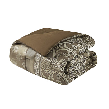 Home Essence Dennie 16 Piece Jacquard Complete Bedding Set With 2 Sheet Sets, King, Brown