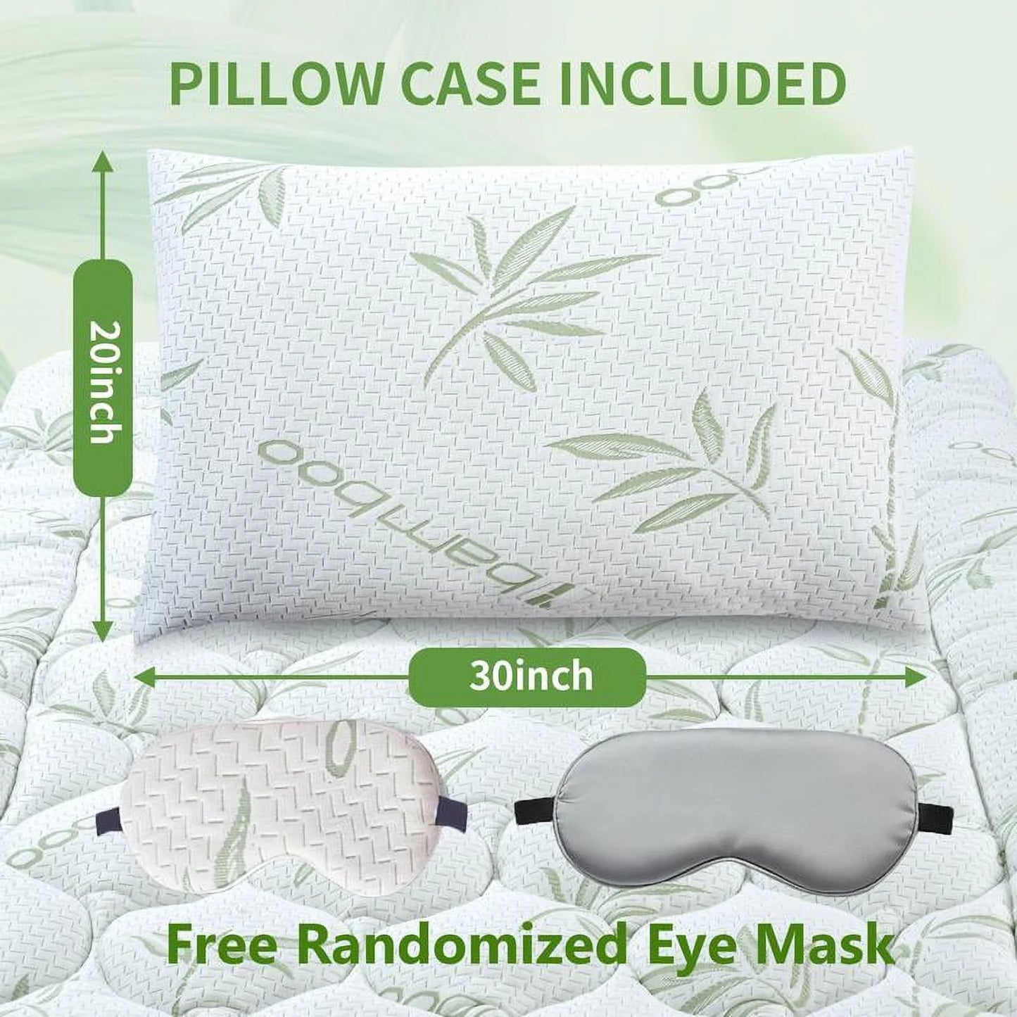 ZuoZuoMing Bamboo Mattress Topper 1000GSM with 1 Pillow Protector& Eye Mask, Side Pocket, Waterproof Mattress Protector, Cooling Extra Thick Breathable Mattress Pad Cover,8-21° Deep