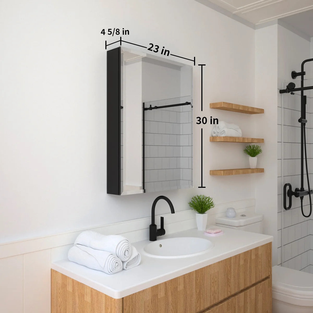 23 in. x 30 in. Frameless Recessed or Surface-Mount Beveled Single Mirror Bathroom Medicine Cabinet
