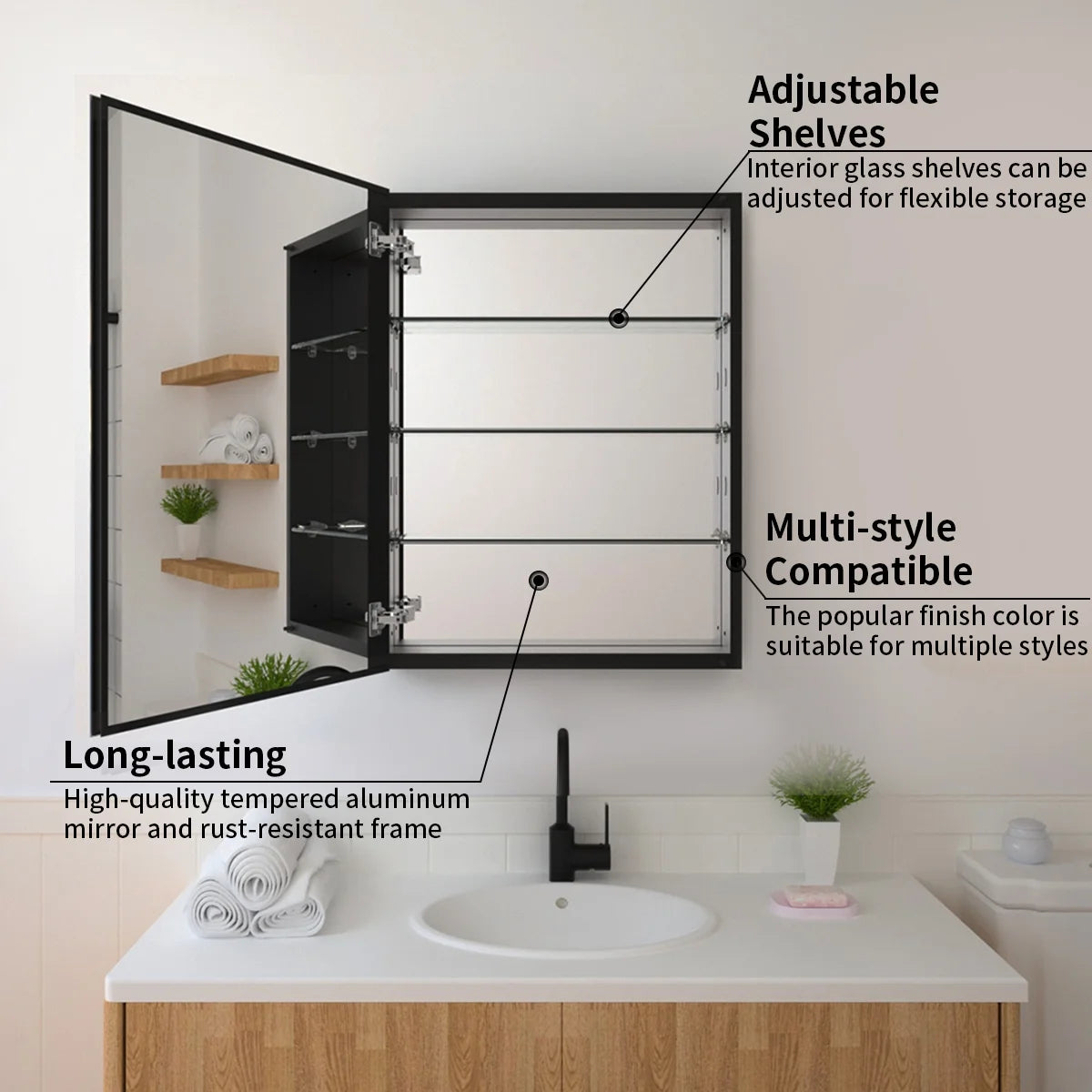 23 in. x 30 in. Frameless Recessed or Surface-Mount Beveled Single Mirror Bathroom Medicine Cabinet