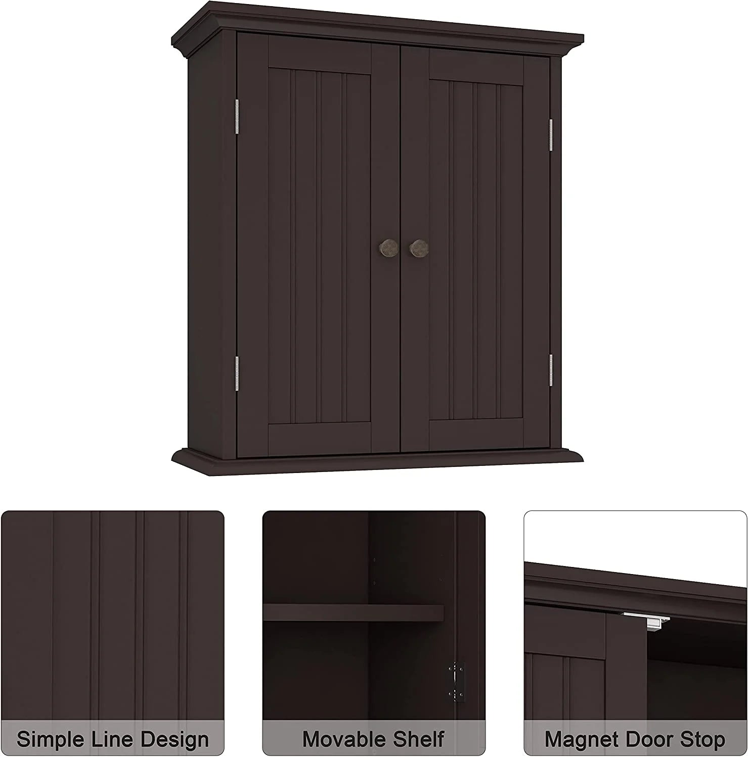 Bathroom Wall Cabinet, Over The Toilet Space Saver Storage Cabinet, Medicine Cabinet with 2 Door and Adjustable Shelves, Cupboard