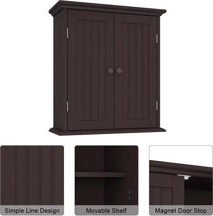 Bathroom Wall Cabinet, Over The Toilet Space Saver Storage Cabinet, Medicine Cabinet with 2 Door and Adjustable Shelves, Cupboard