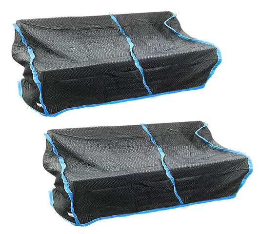 2 Pack Black Quilted Moving Storage Blanket for Sofa and Couch - 38"x108"x46" Polyester Reusable, and Washable Zig-Zag Stitching Furniture Moving Cover