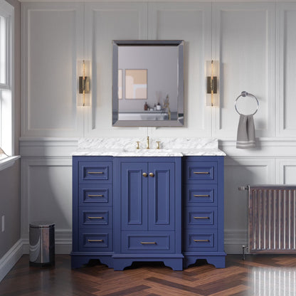 Nantucket 48" Bathroom Vanity with White Cabinet and Carrara Marble Top