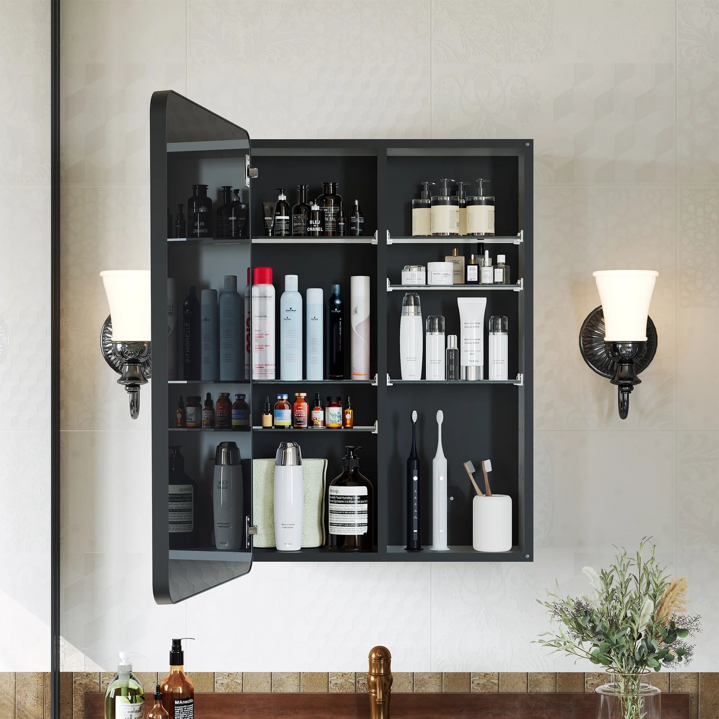 Joqixon Recessed Medicine Cabinets for Bathroom with Mirror: 16x24 Wall Mount Mirrored Vanity Chest - 16 x 24 inch Small Storage Cabinet with Adjustable Shelves