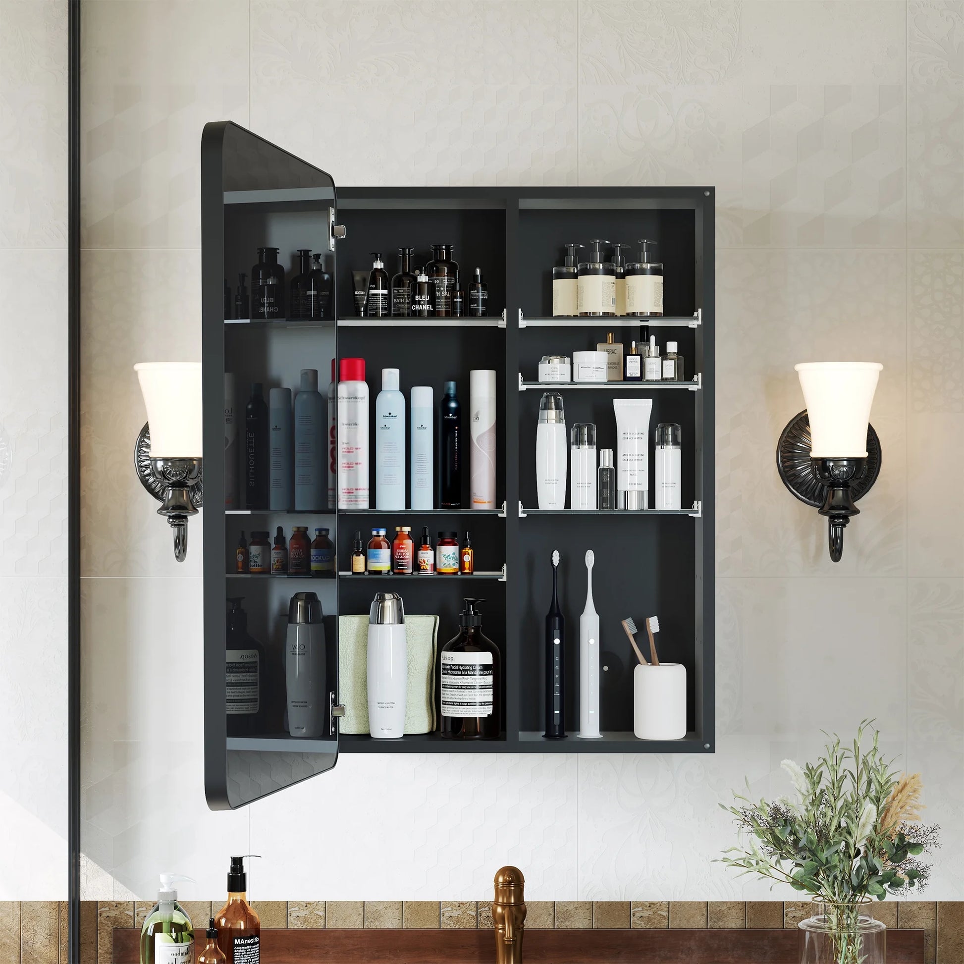Joqixon Recessed Medicine Cabinets for Bathroom with Mirror: 16x24 Wall Mount Mirrored Vanity Chest - 16 x 24 inch Small Storage Cabinet with Adjustable Shelves