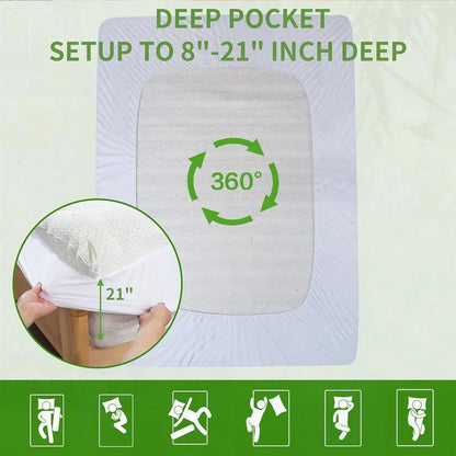 ZuoZuoMing Bamboo Mattress Topper 1000GSM with 1 Pillow Protector& Eye Mask, Side Pocket, Waterproof Mattress Protector, Cooling Extra Thick Breathable Mattress Pad Cover,8-21° Deep