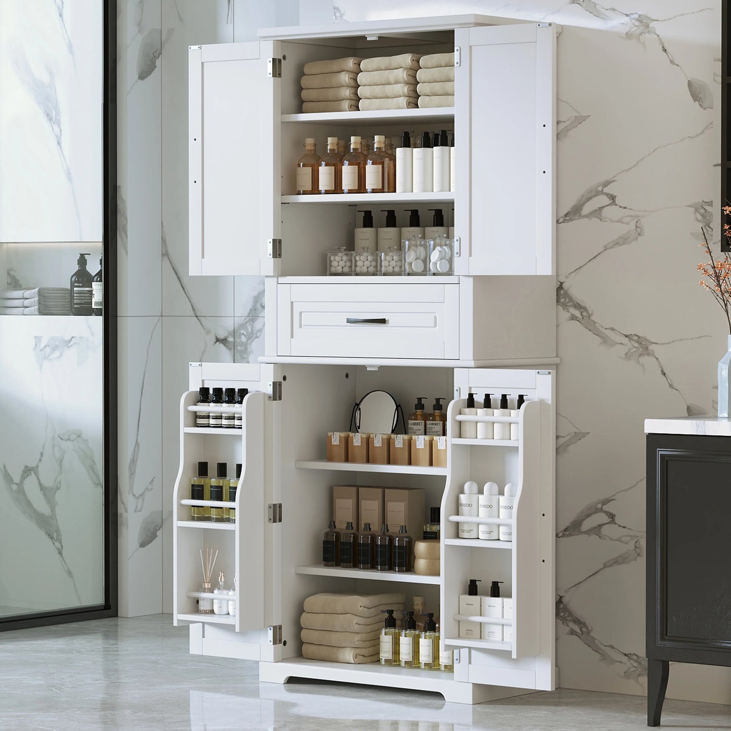 Euroco Bathroom Storage Cabinet with Multi-Functional Storage Space, Drawer with Slide Rails, Adjustable Shelf