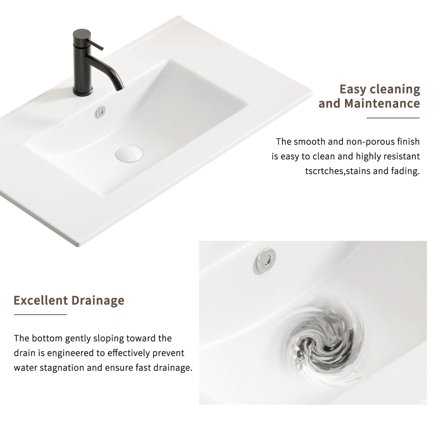 Lisonu 24-Inch Bathroom Vanity Top with Integrated Sink, White Porcelain Ceramic Vanity Sink Top with Oval Basin for a Clean, Modern Bathroom