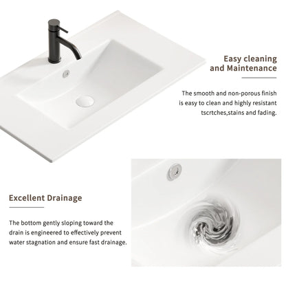 Lisonu 24-Inch Bathroom Vanity Top with Integrated Sink, White Porcelain Ceramic Vanity Sink Top with Oval Basin for a Clean, Modern Bathroom