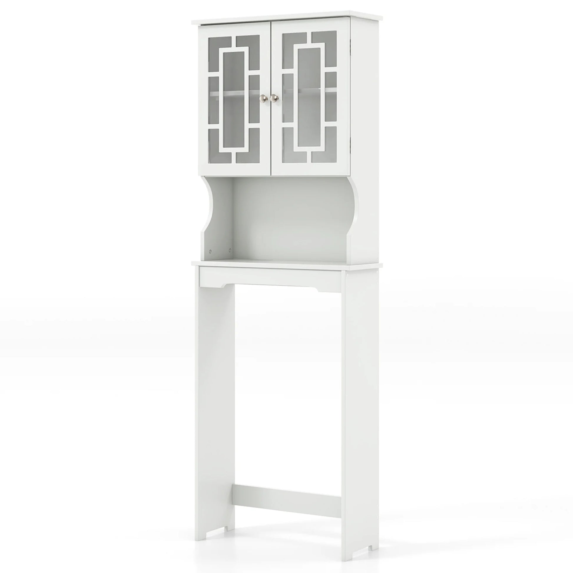 Costway Over the Toilet Storage Bathroom Spacesaver Cabinet Tower Organizer Shelf & Doors White