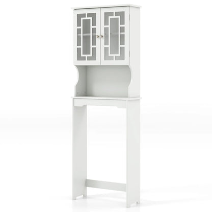 Costway Over the Toilet Storage Bathroom Spacesaver Cabinet Tower Organizer Shelf & Doors White