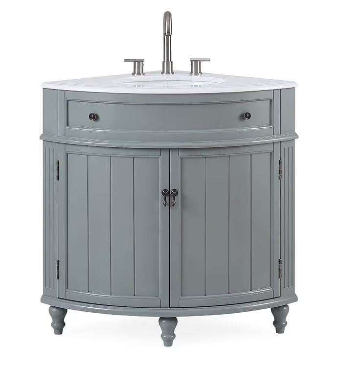 Tennant Brand 24" Navy Blue Corner Bathroom Vanity with White Quartz Top