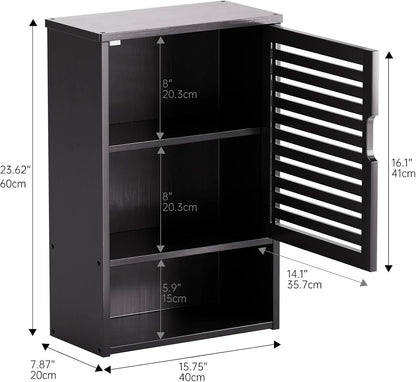 Bathroom Wall Cabinet, Medicine Cabinet Over The Toilet, Bamboo Hanging Storage Organizer with Single Door and Open Bottom Shelf, for Kitchen Living Room, Natural