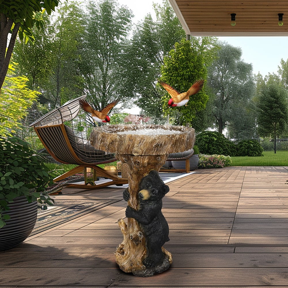 23.6° Tall Resin Outdoor Bird Baths for Garden - Outdoor Standing Birdbath with Bear Statue, Pedestal Birdbaths for Outdoors, Garden, Patio, Lawn, Backyard