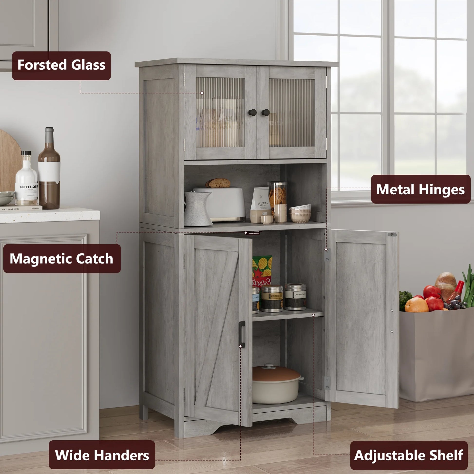 Kitchen Pantry Storage Cabinet with Doors and Shelves, 50.4" Freestanding Pantry Cabinets, Wooden Cupboard, Large Floor Cabinet for Bathroom, Kitchen, Dining Room, Living Room, Rustic Brown