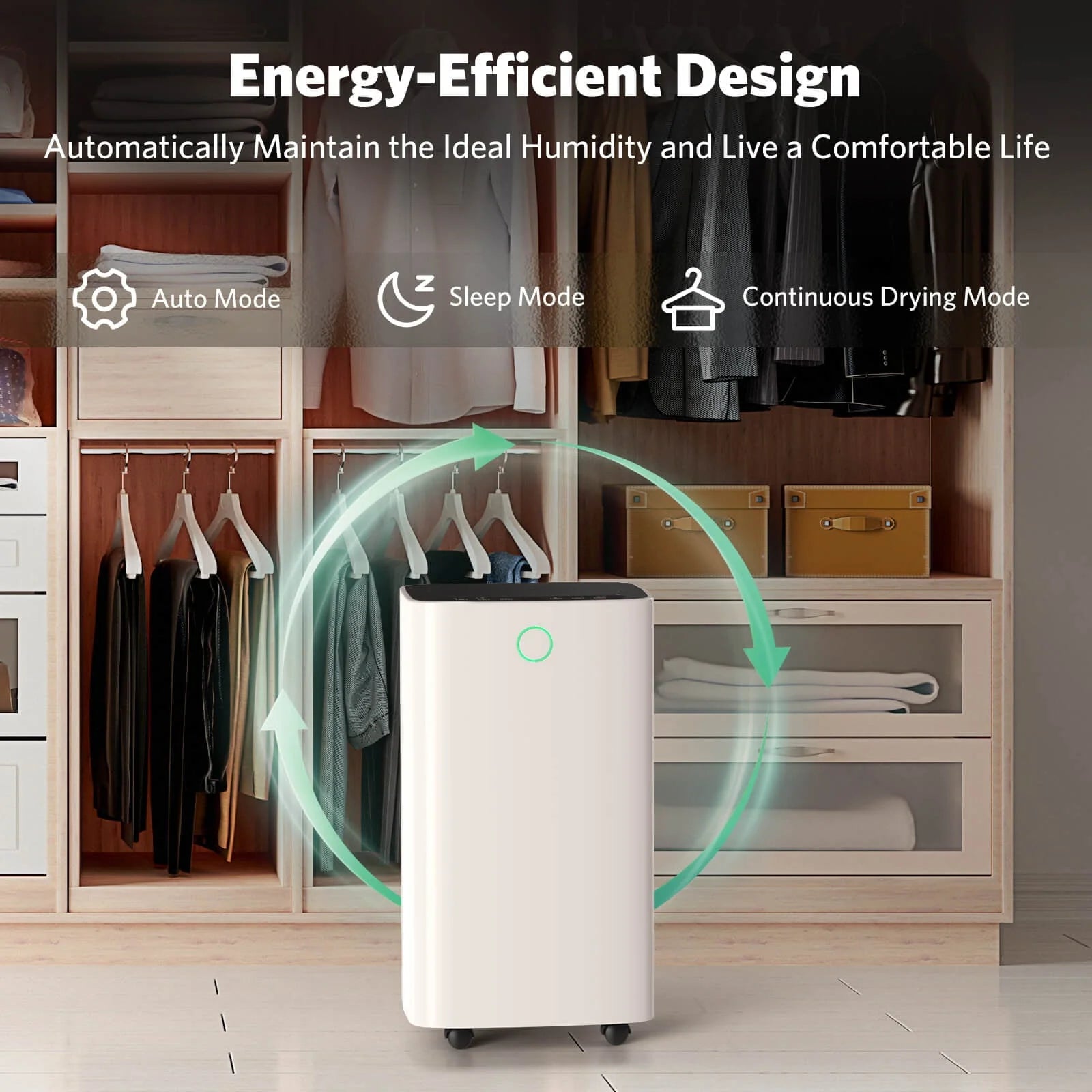 FREE VILLAGE Dehumidifier, 24 Pint Dehumidifiers Intelligent Humidity Control for Home Up to 1500 Sq. Ft, Auto Drainage, Digital Control Panel, 12 HrTimer, Dehumidifier for Basement, Bathroom, Bedroom