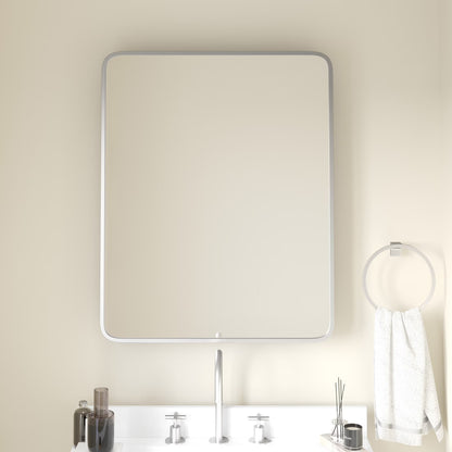 Emma + Oliver Black Metal Framed Bathroom Medicine Cabinet with Reversible, Recessed Design and Beveled Rounded Mirror - 24" x 30"