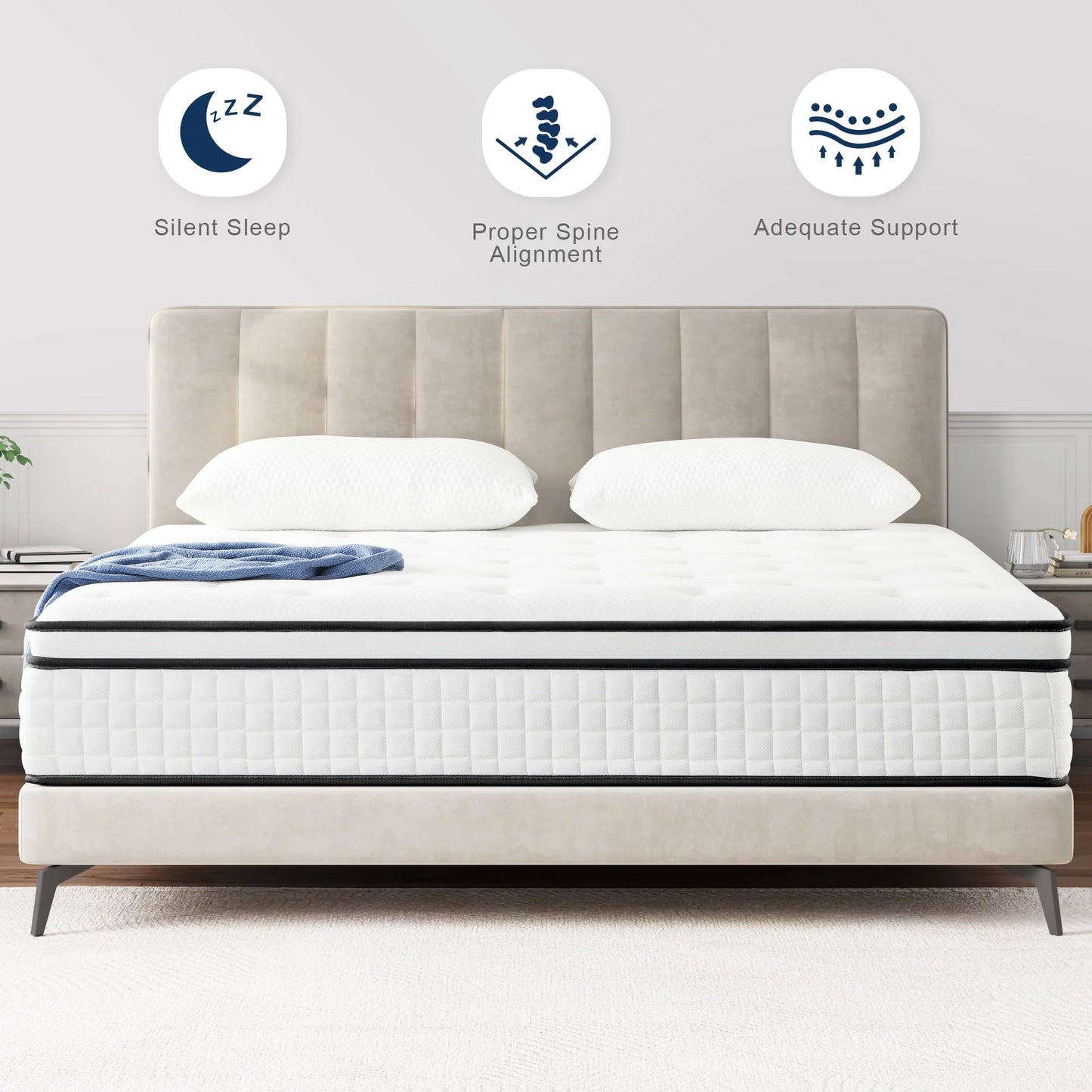 Queen Mattress, Madinog 12" Hybrid Mattress,Innerspring and Gel Memory Foam