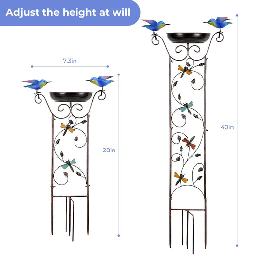Bird Bath with Trellis Inlife Waterproof Garden Bird Feeder and Trellis Combo for Climbing Plants, Metal