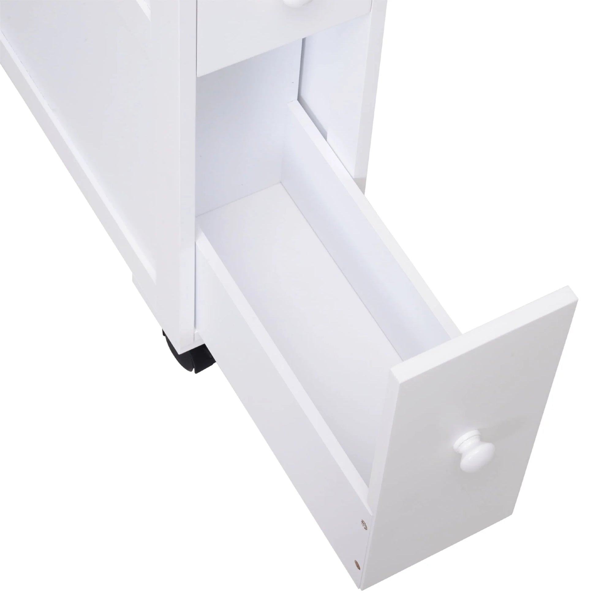Homcom Wood Rolling Bathroom Side Storage Cabinet, White