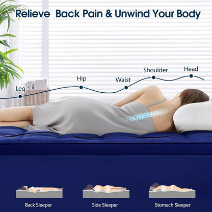 Mattress Topper Short Queen Size, PillowTop Mattress Pad Cover for Bed Back Pain, Cooling Mattress Protector Extra Thick Firm Soft Floor Fill Overfilled with 8-21 Inch Deep Pocket, 60"x75"Navy