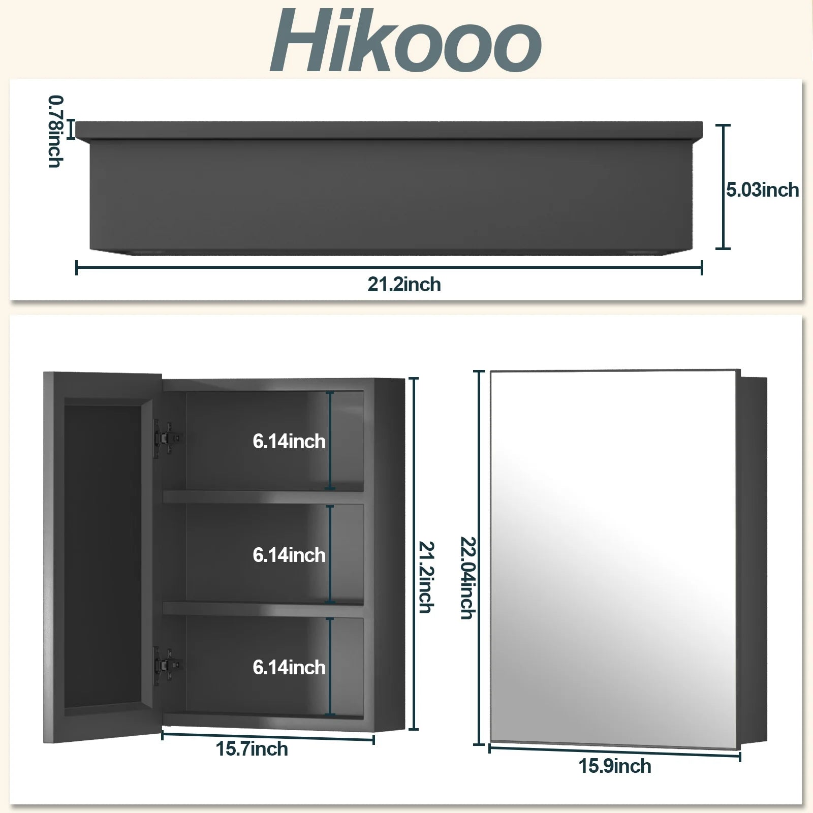 Ciumeeo Bathroom Wall Cabinet Single Door Wall Mount Storage Medicine Cabinet with Mirror and Hidden Shelves Black
