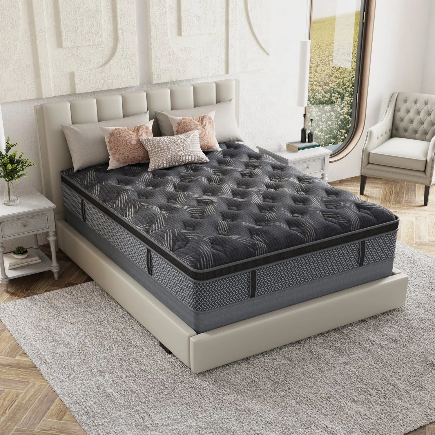 Behost Pillow Top Queen Mattress, 10inch Hybrid Innerspring Double Mattress in a Box, Pocket Spring Mattress